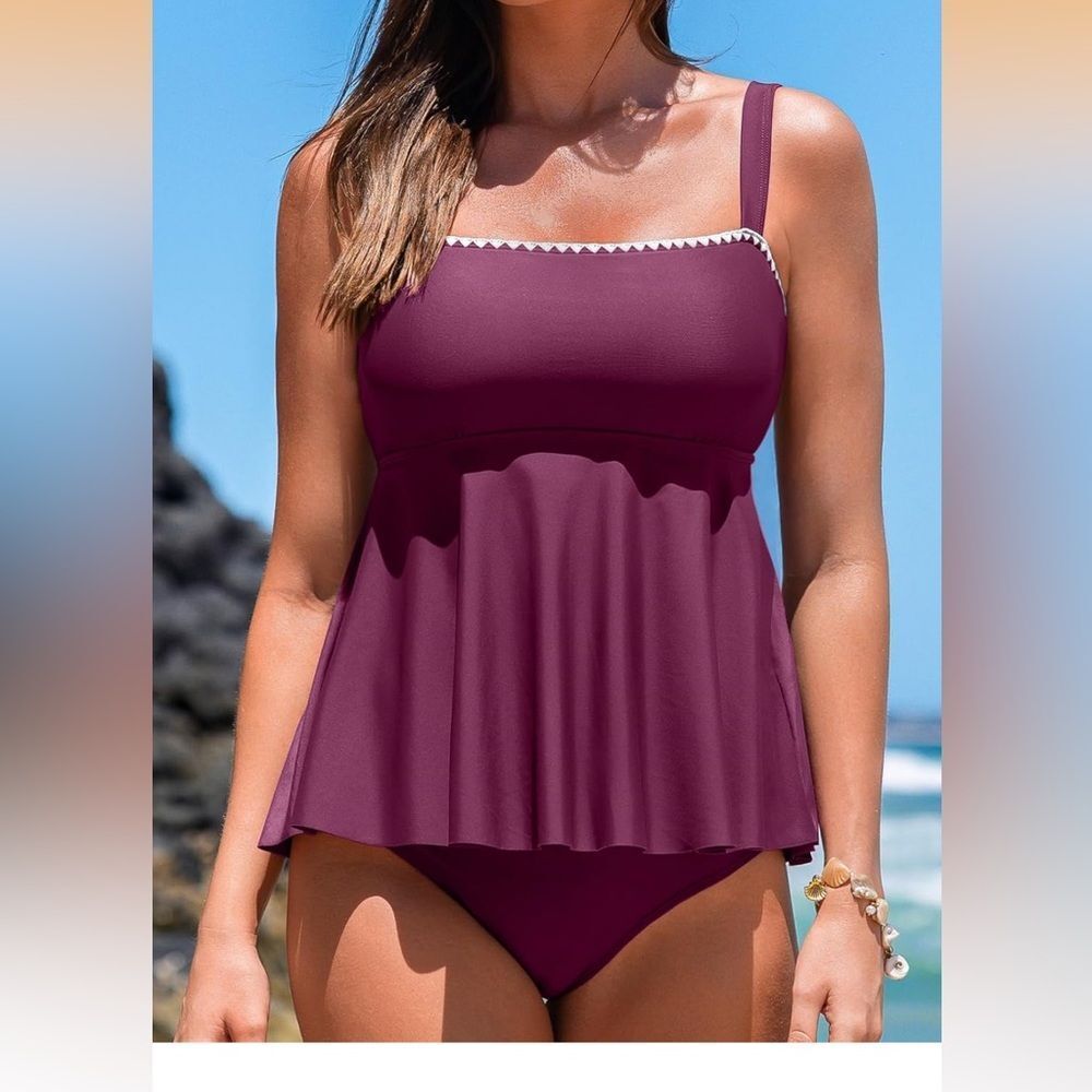 NWT Med Cupshe Tankini Swimsuits for Women Modest Two Piece Bathing Suit Square